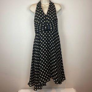 Donna Rocco New York Petite Black and Cream Polka Dot Halter Silk Dress Size 6P